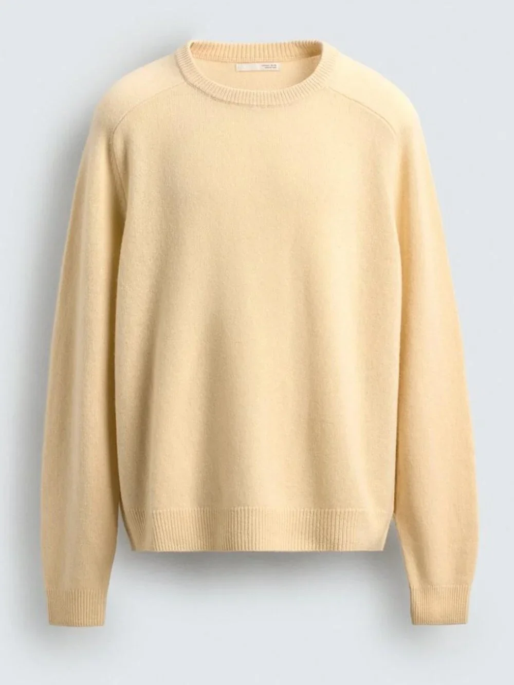 NEW Zara Men's Regular Fit Wool Cashmere Blend Crewneck Sweater Jumper Butter L